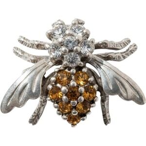 Clyde Duneier Bee Brooch Unisex OS Silver Excellent CID 925 Sterling Crystal Bug